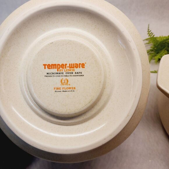 Vintage Orange Poppy Fire Flower Temper-Ware Lenox Casserole Lid Stand 1970s Mod - Picture 7 of 11